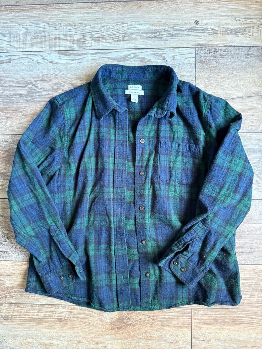 L.L. Bean Navy and Forest Green Plaid Flannel Shirt